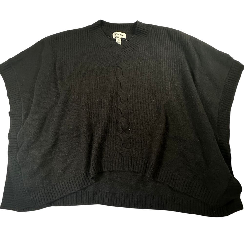 Nordstrom Black Cable-Knit Poncho Sweater
